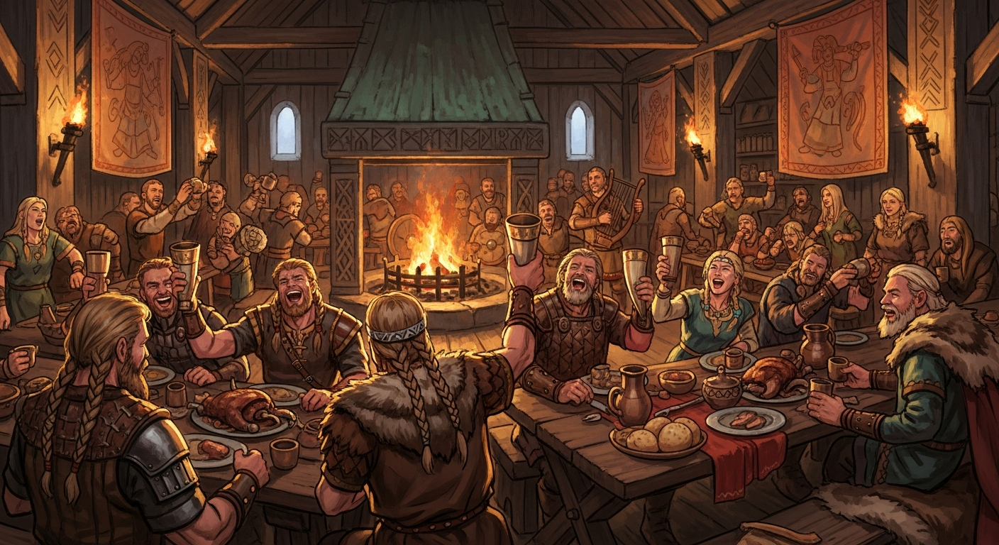 Ancient mead hall scene